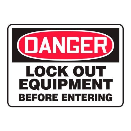 Accuform Accuform Danger Sign, Lockout Equipment Before Entering, 14inW x 10inH, Adhesive Vinyl MLKT015VS